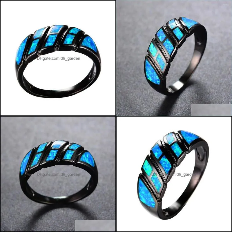 wedding rings unique style female blue fire opal ring fashion 14kt black gold for women promise small cross engagement ringwedding