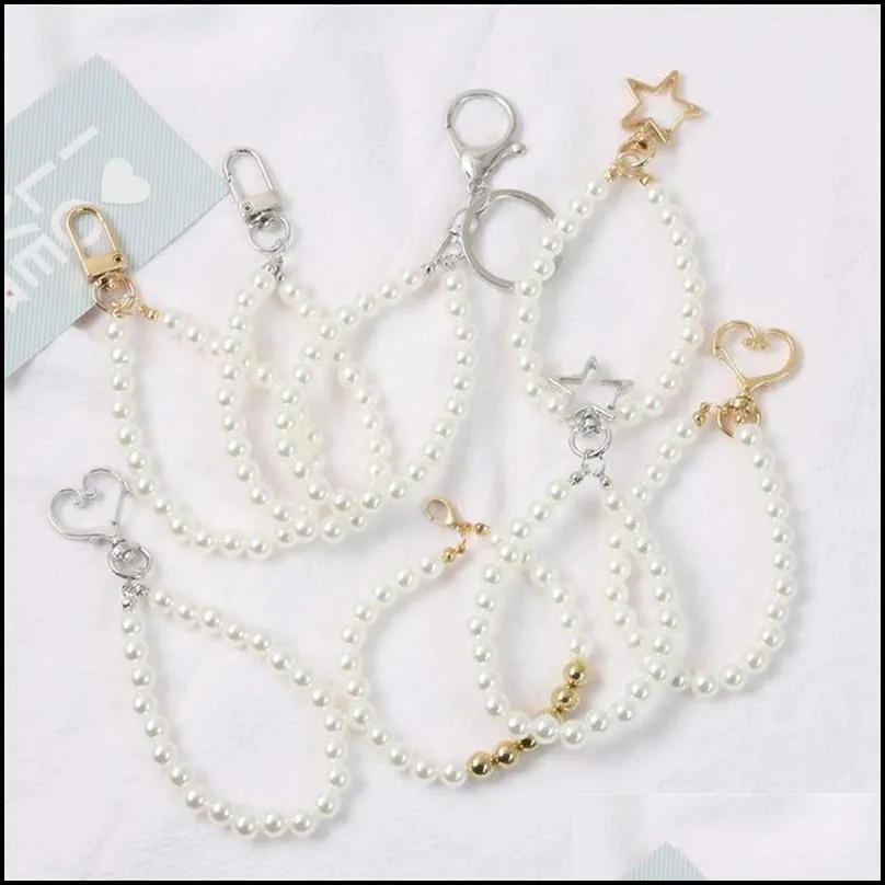 female pearl keychain keyring car chain rings women bag camellia flower jewelry gifts 10 styles