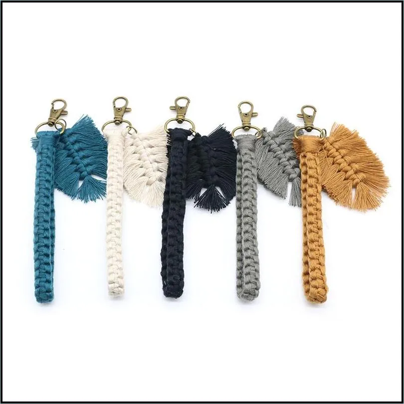 bohemian handmade colorful leaf shaped tassel keychain for women handbag strawbag accessorie key ring sunmmer gifts trinket