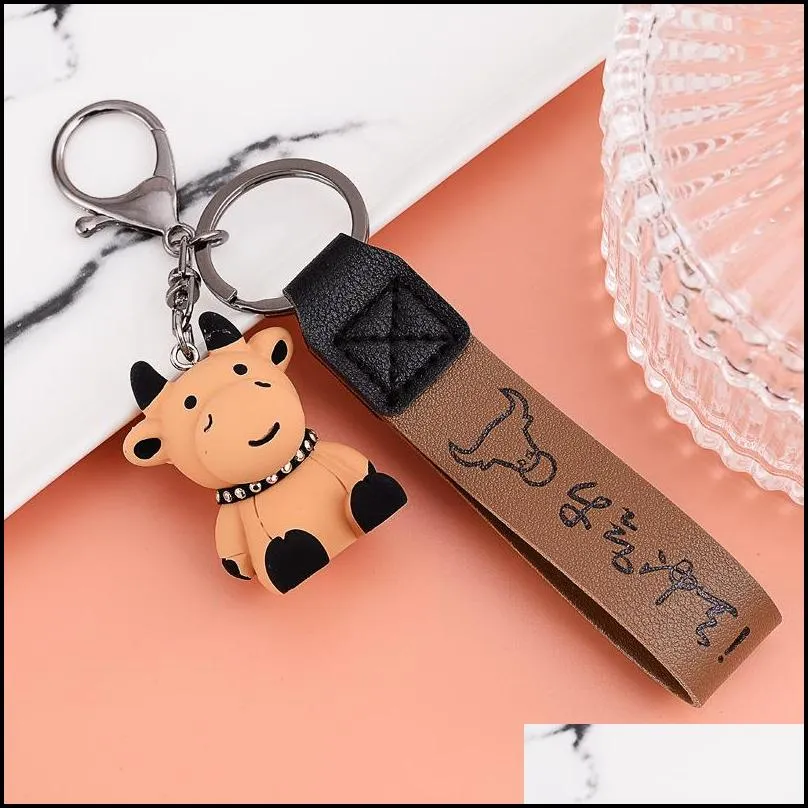 creative resin animal cow keychains personality cartoon cute car key chain ring bag pendant 5 stlyes