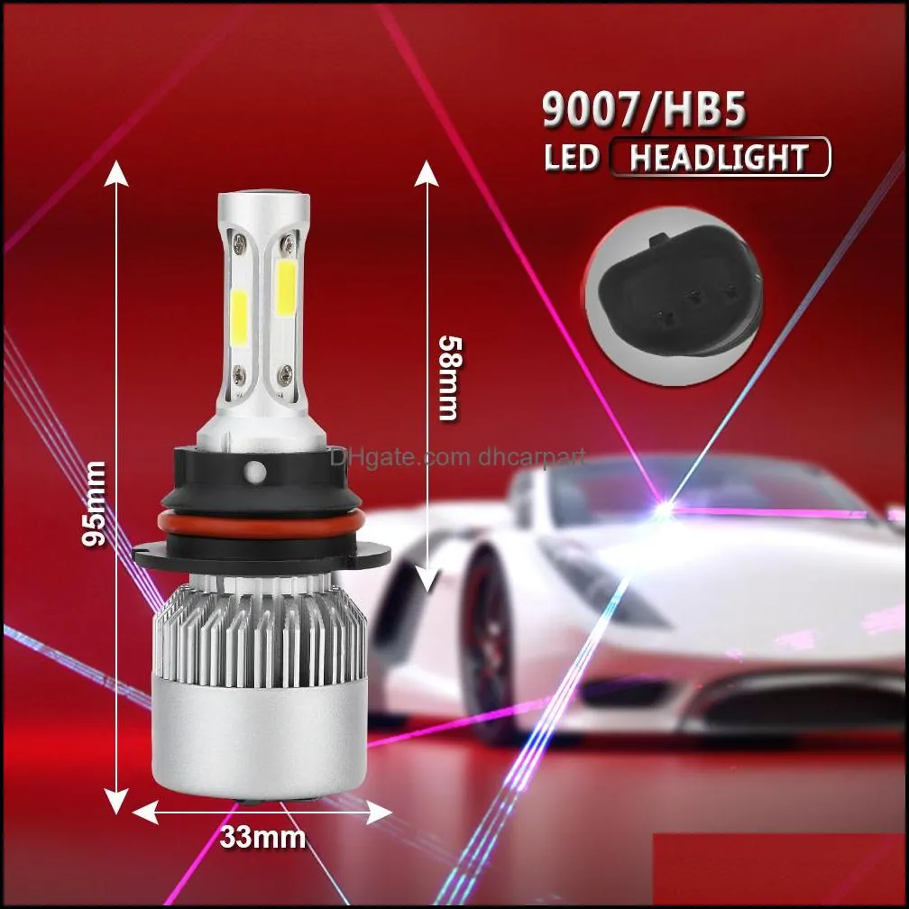 led car headlight 9007 hilo beam cob auto led headlight bulb 72w 8000lm 6500k headlamp for toyota honda nissan bmw mazda