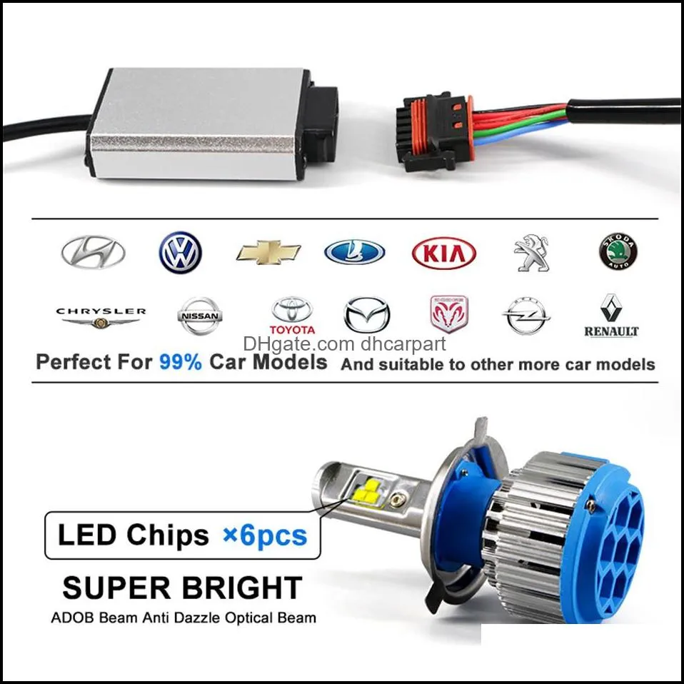 t1 car headlight h7 h4 led h8/h11 hb3/9005 hb4/9006 h1 h3 h13 9007 70w 7000lm auto bulb headlamp 6000k light