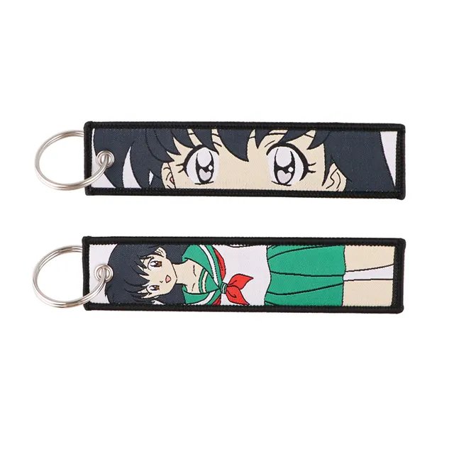 japanese anime inuyasha cool key tag embroidery key fobs for motorcycles cars bag backpack keychain fashion key ring gifts