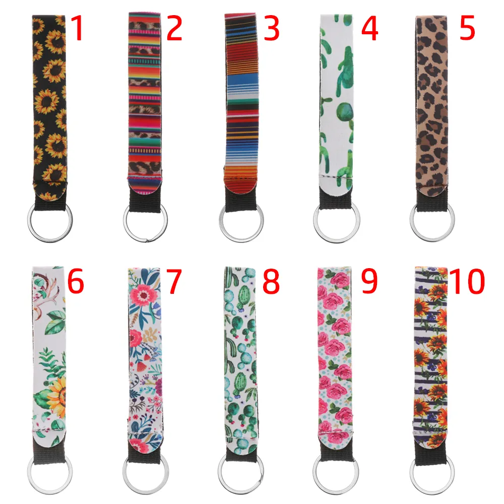 trendy keychain sunflower leopard printed wristlet long hanging strap key holder lanyard rings charms pendant diy accessory key chains 