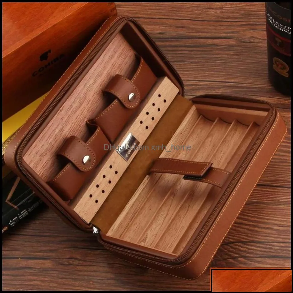 cigar accessories portable cedar wood cigar humidor leather wrap travel case 4 cigars box storage humidors humidifier accessories fo