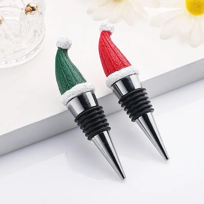 christmas alloy bottle stopper red green santa hat beverage bottle cap leak proof champagne bottles sealer xmas wine accessories