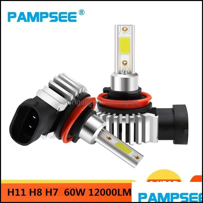 pampsee car headlight cob 12000lm 60w h4 led h7 canbus h1 h3 h8 h11 9005 9006 9007 880 3000k 6000k car auto headlamp led lights for