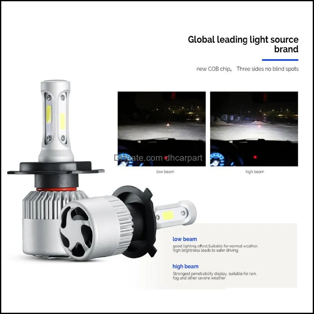 led car headlight 9007 hilo beam cob auto led headlight bulb 72w 8000lm 6500k headlamp for toyota honda nissan bmw mazda