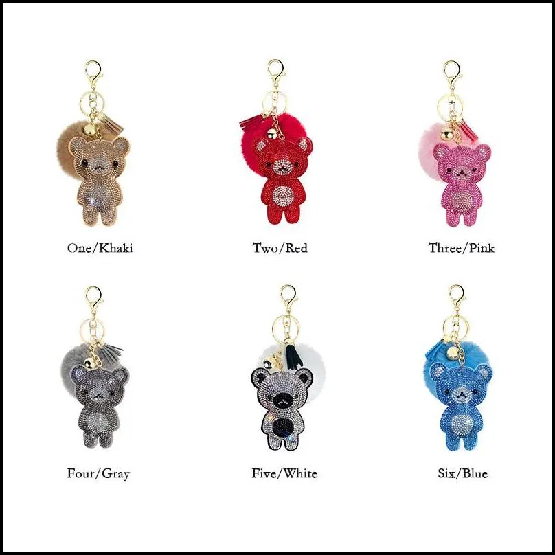 korean velvet rhinestone cute bear fur ball key ring pendant pompon jewelry bag hanging accessories 12 styles