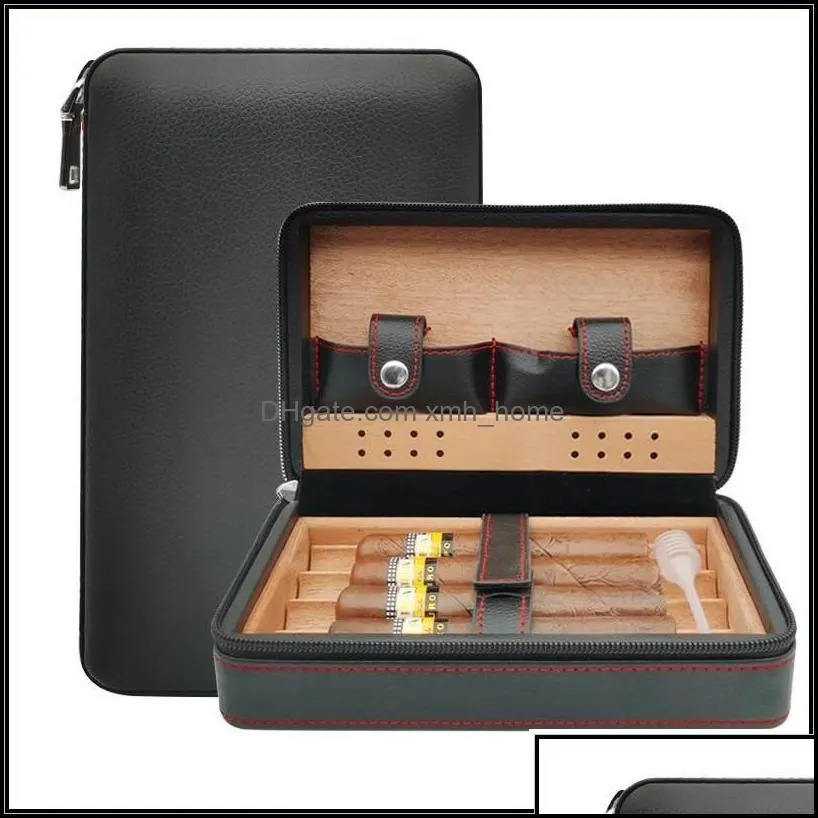 cigar accessories portable cedar wood cigar humidor leather wrap travel case 4 cigars box storage humidors humidifier accessories fo