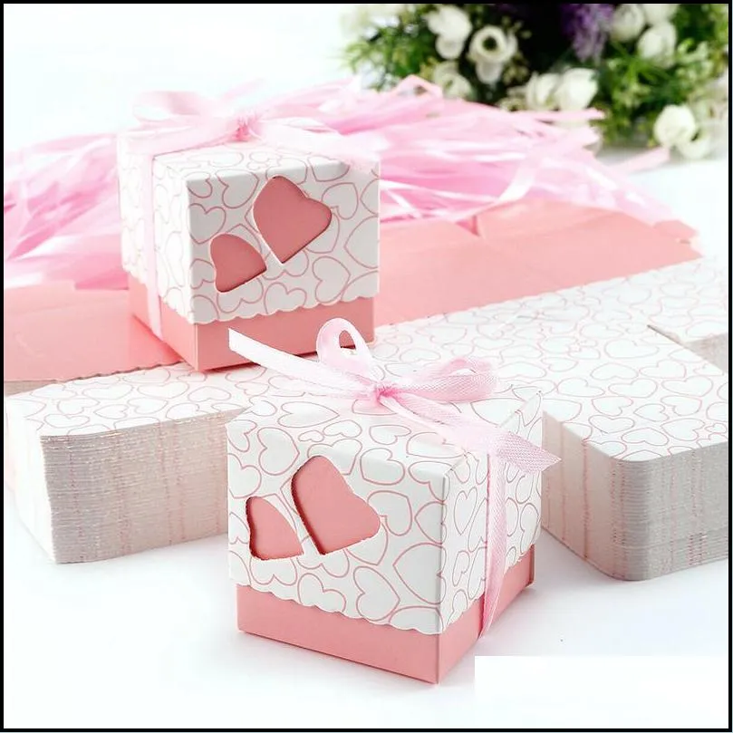 50pcs/lot dragees mariage packaging candies box decorations gift heart candy boxes with compartments for sweets wedding baptism 220427