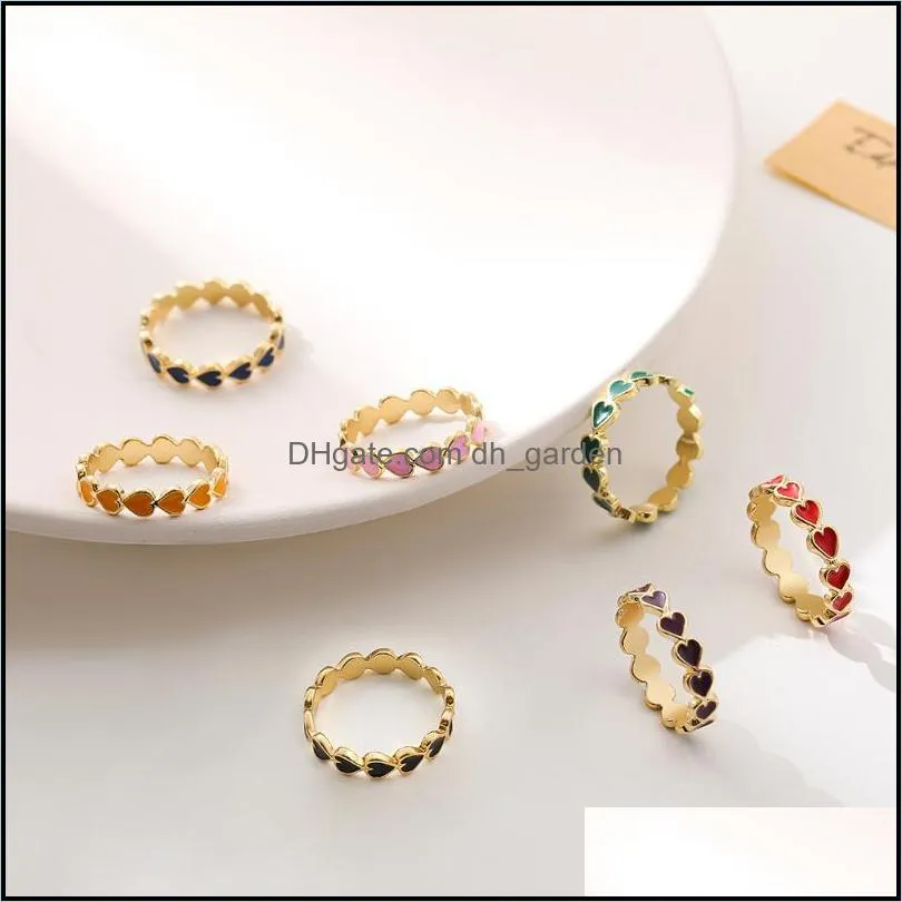 cluster rings elegant charm love heart enamel for women bohemia colorful dripping oil metal finger stacked wedding jewelry