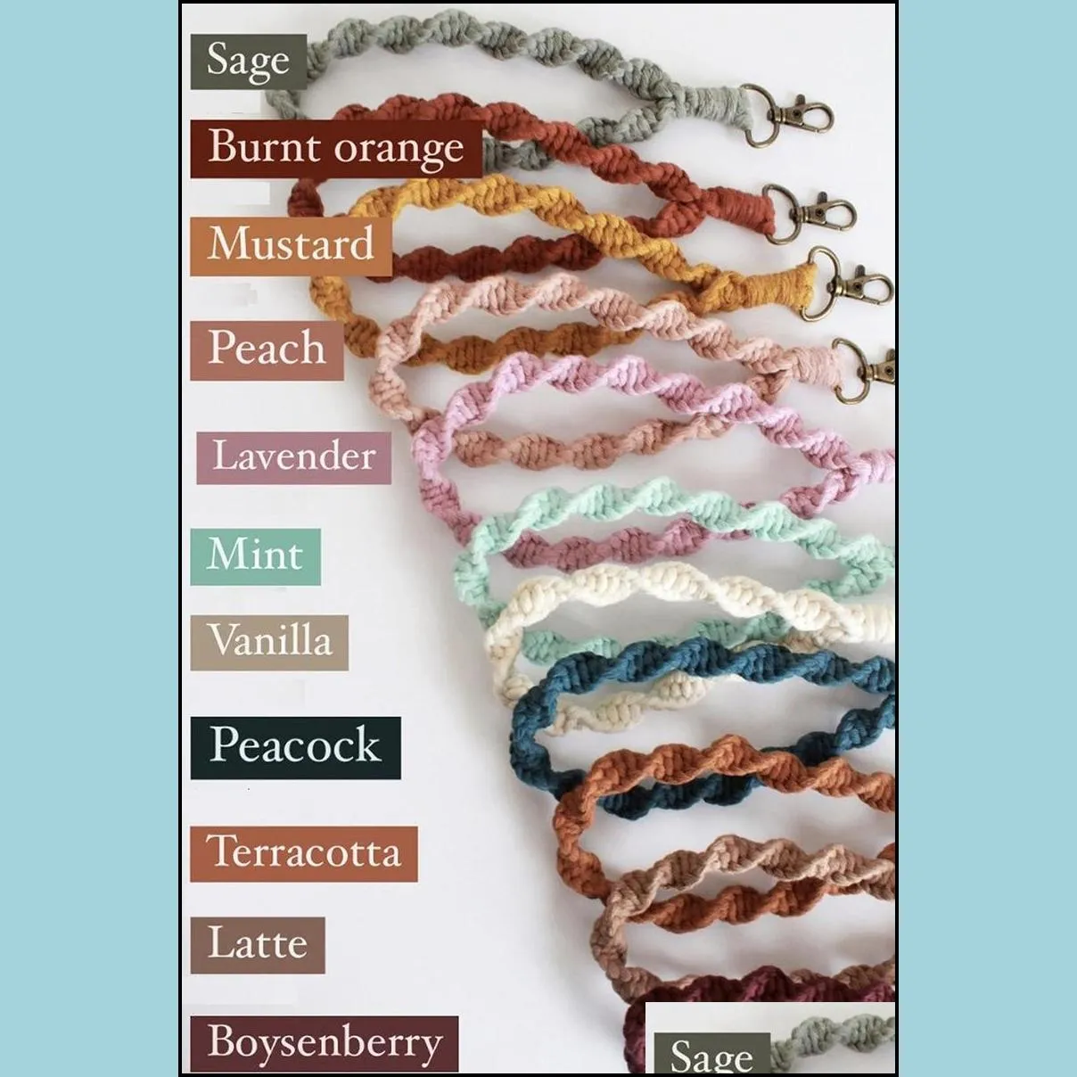 boho bag accessories macrame wristlet keychains wrist lanyard strap keyring bracelet assorted color macrames braided key fob