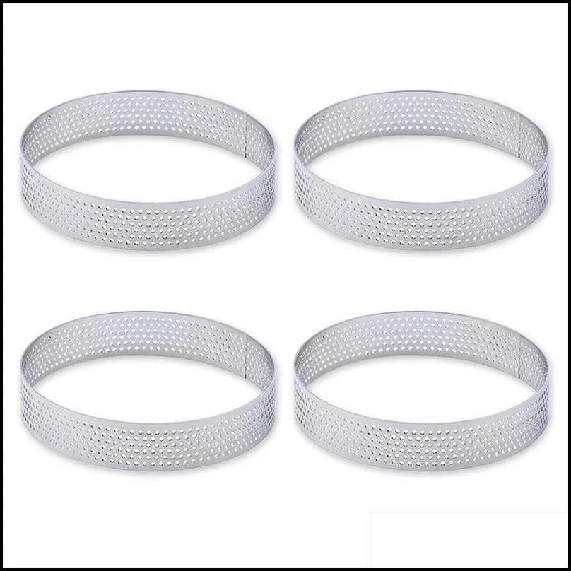 4 6 pcs mini tart ring stainless steel tartlet mold small circle cutter pie heat resistant perforated cake mousse molds 220601