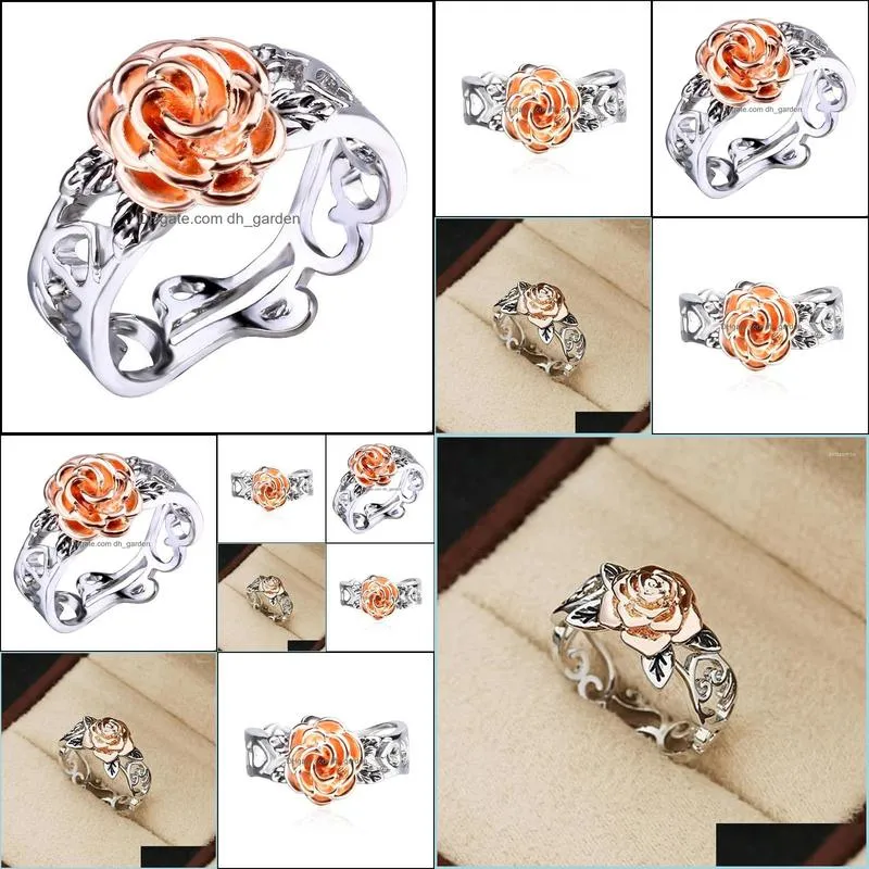 wedding rings rose flower carving for women fashion jewelry antique silver color engagement female anelwedding brit22