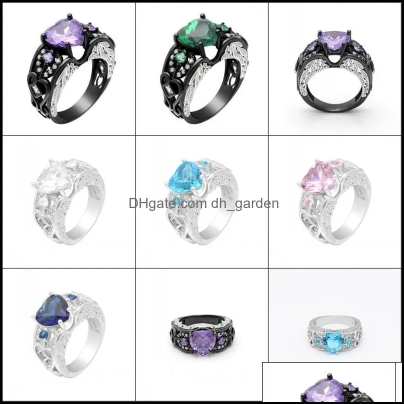 cluster rings gorgeous black gold filled purple blue green red pink white zircon birthstone wedding jewelry fashion cz heart for