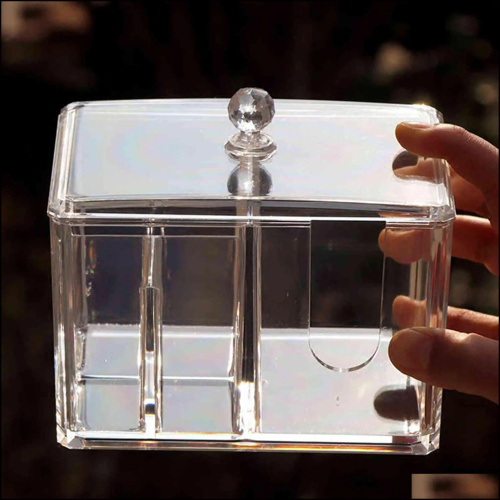 feiqiong acrylic cotton swab makeup box portable clear make up container pad holder cosmetics organizer storage 211102