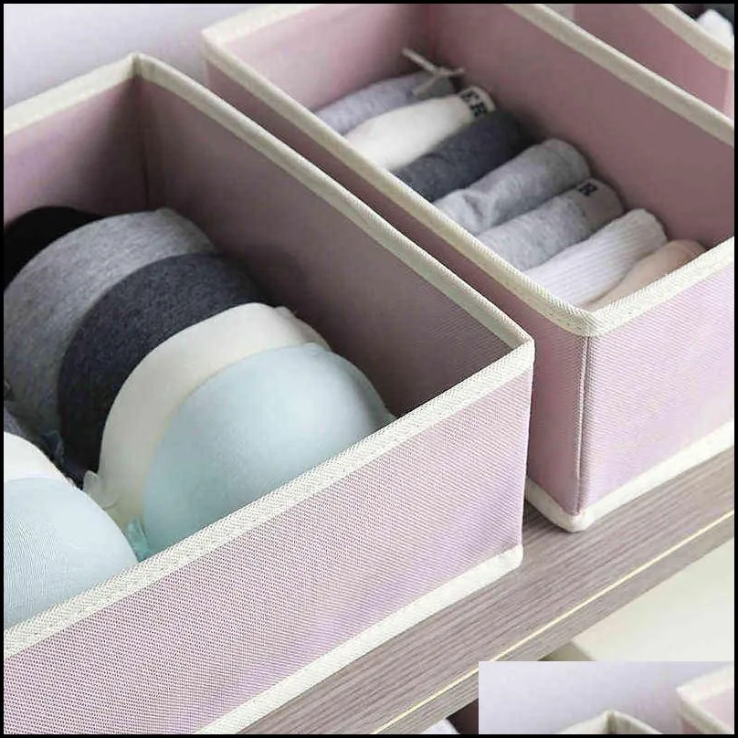 6 pcs nonwoven fabric organizer for underwear solid wardrobe drawer boxes fashion box storage small items zipper eco 211102