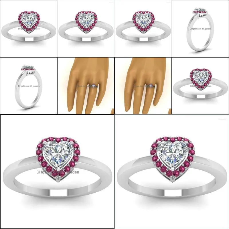wedding rings romantic proposal jewelry for women with bright heart shaped red cz stone engagement ringwedding brit22