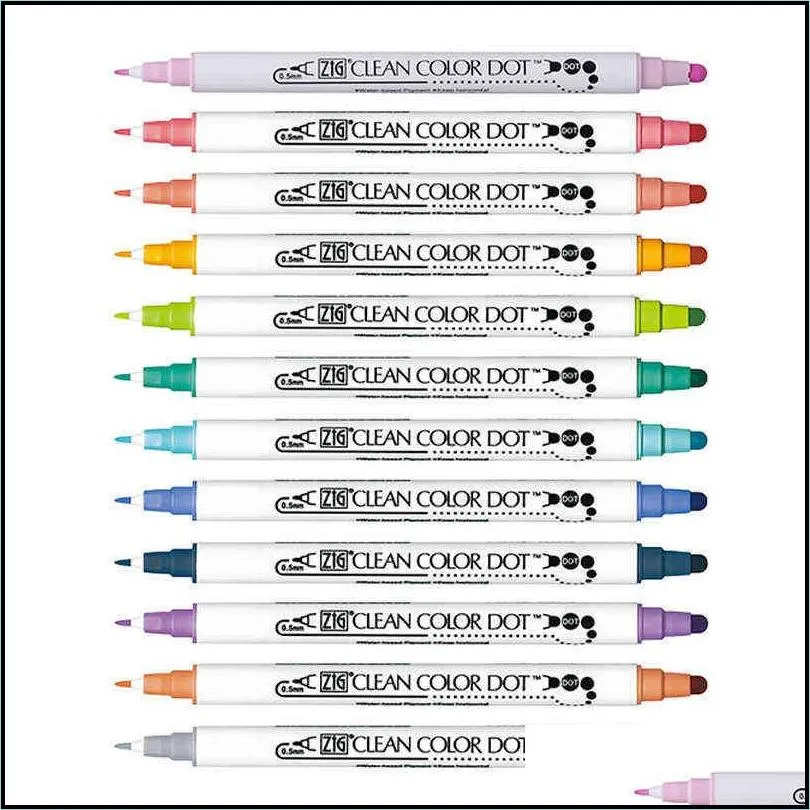 4/6/12colors/set japan kuretake zig double head round dot watercolor pen journal marker painting art stationery supplies 211104
