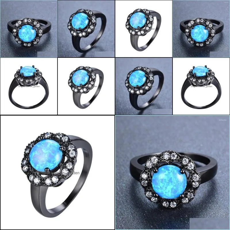 wedding rings boho female blue fire opal ring vintage 14kt black gold cross for women promise round flower love engagement ringwedding