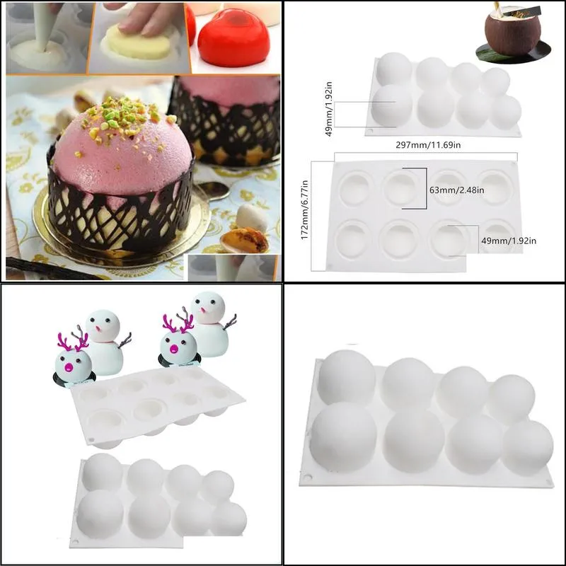 8 holes sphere silicone mold 3d spherical mousse cake dessert decoration tools 220601