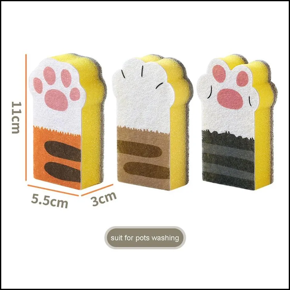 3pcs kitchen scrub sponge cute cat paw shape non scratch dishwashing heavy duty pad for cleaning dish ber 220926