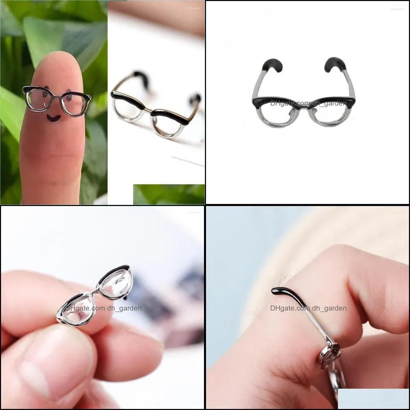 cluster rings cute glasses ins girl open ring adjustable enamel painting finger buckle tail opening