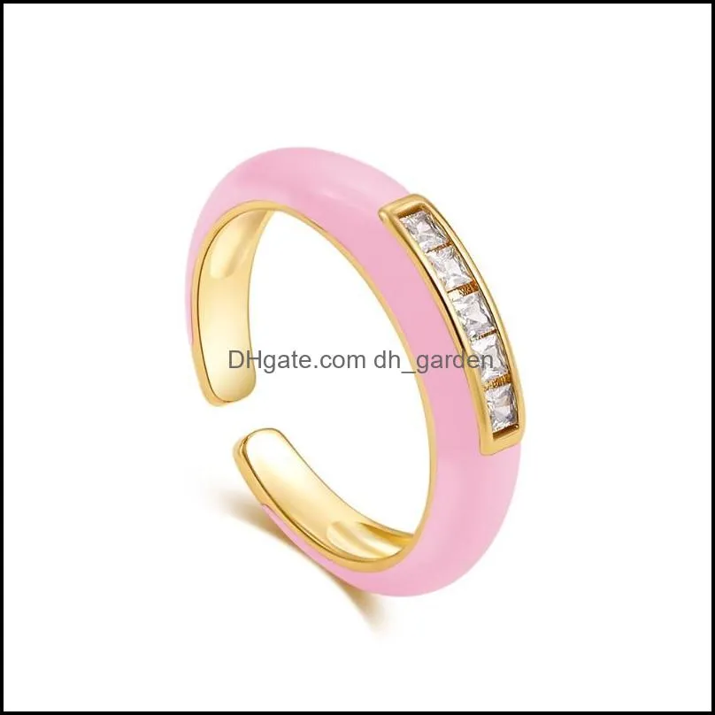 cluster rings trendy candy color clear cubic zircon enamel for women goldplated dripping oil opening finger engagement jewelry