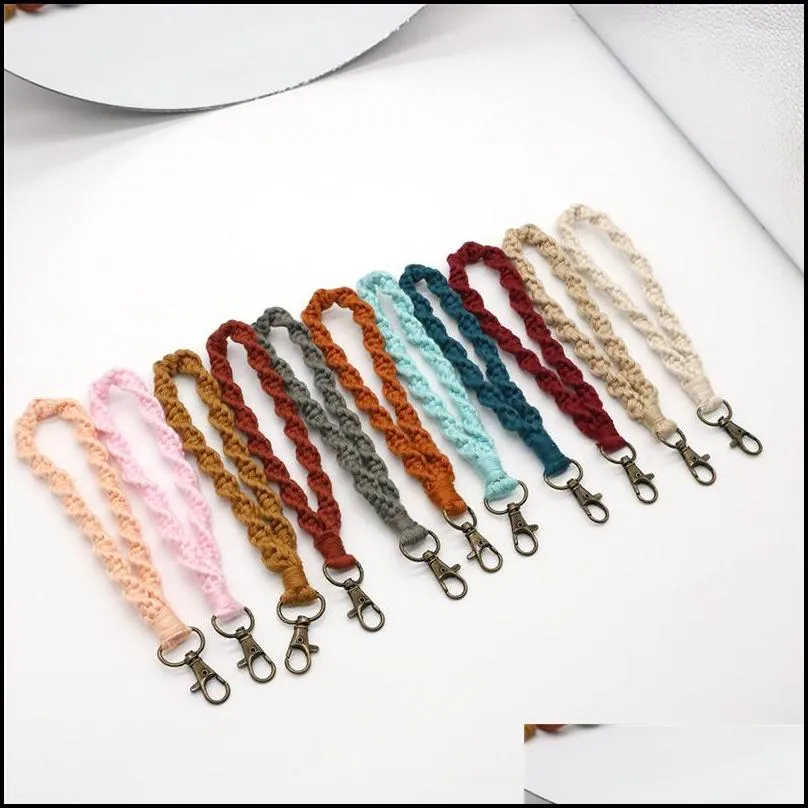 dhs boho bag accessories macrame wristlet keychains wrist lanyard strap keyring bracelet assorted color macrames braided key fob