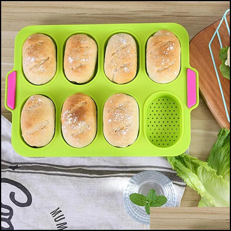 8 grids home diy baking non stick french silicone hamburger heat resistant bread mold easy release good flexibility practical 220601