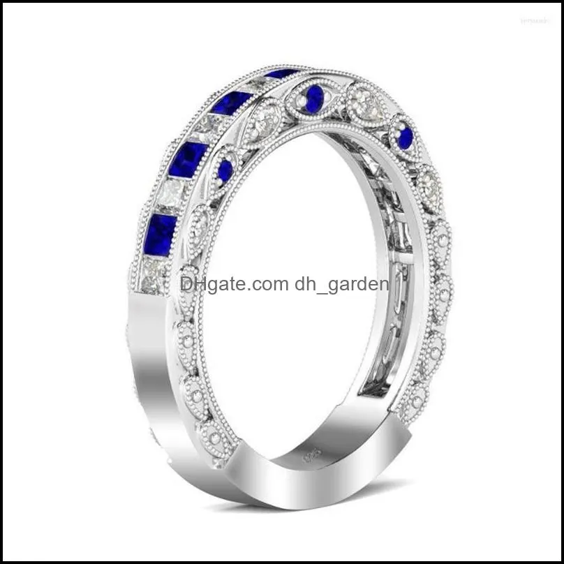 cluster rings real 925 sterling silver ring women undefined kpop blue sapphire with cubic zirconia gemstones fashion jewelry