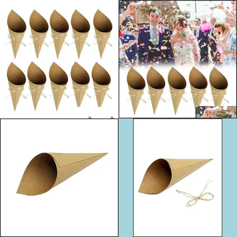 50pcs diy kraft paper cones wedding confetti petal for party 220427