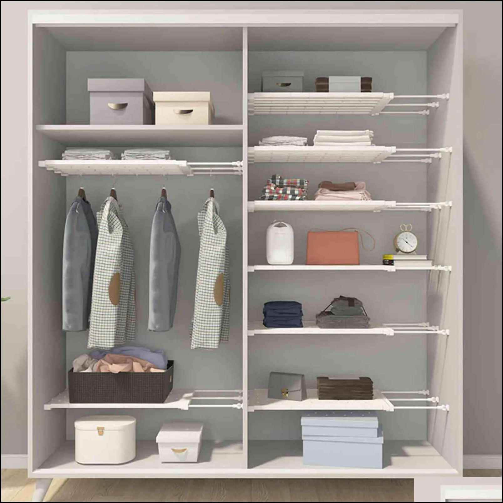 adjustable closet storage organizer shelf wall mounted airing in the kitchen space saving wardrobe decore cabinet holder 211102