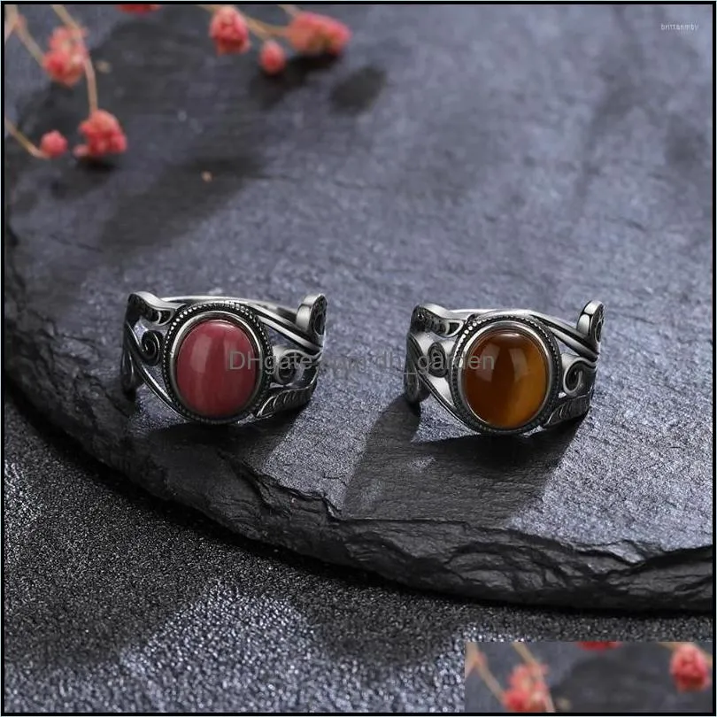 cluster rings vintage finger ring 925 sterling silver natural 8x10mm tigers eye luxury rhodochrosite party jewelry for women gift