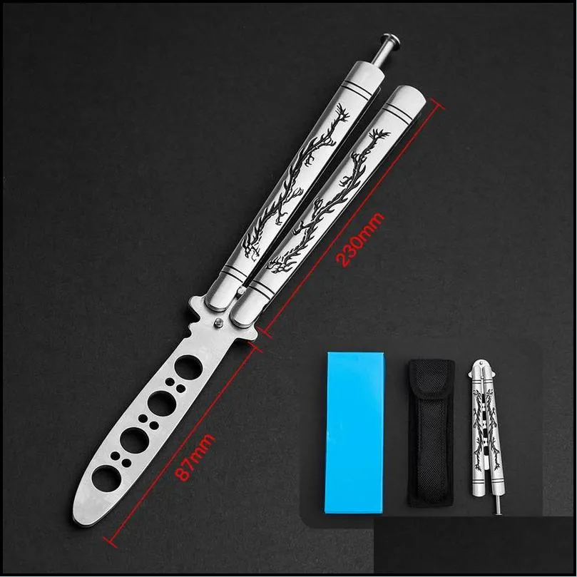 foldable butterfly knife trainer transformable blunt balisong pocket 440c stainless steel outdoor training tool for game 220428