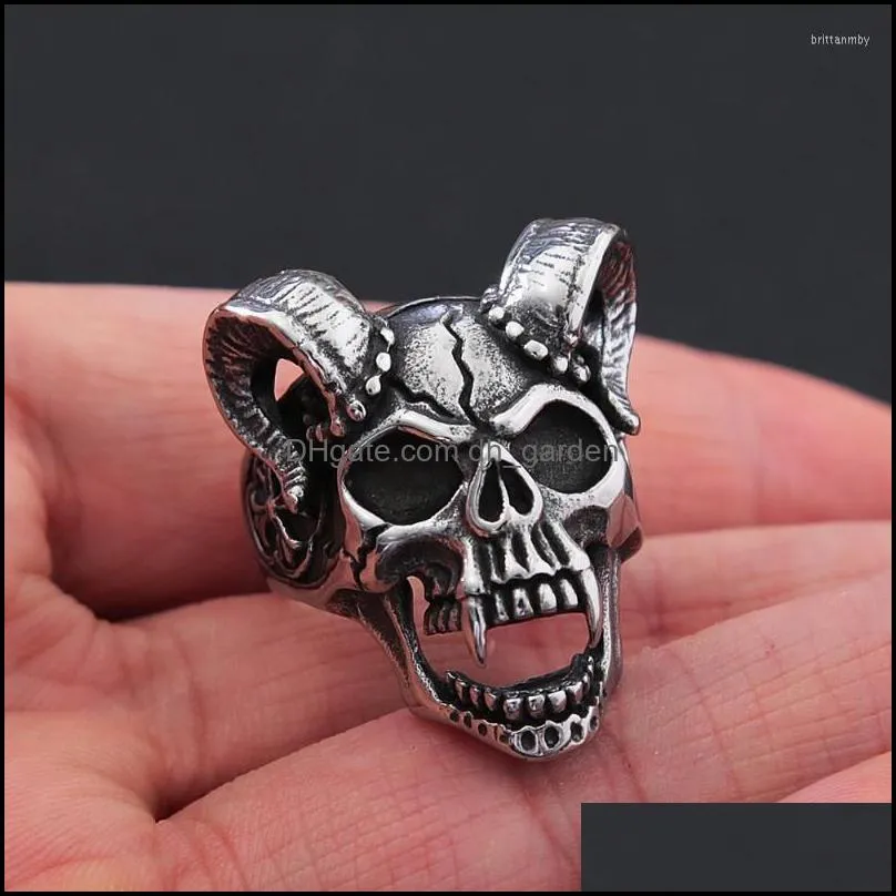 cluster rings gothic demon lucifer retro satan ring for men punk hip hop 316l stainless steel goat head skull fashion jewelry gift