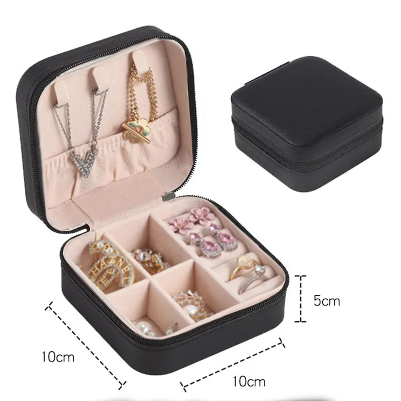 jewelry storage box pu leather jewelry display organizer zipper case travel makeup bag earring holder jewelry boxes 10x10x