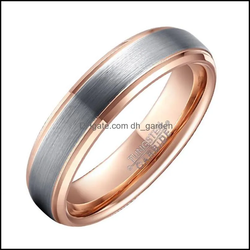 wedding rings wholesale costume jewelry rose gold color tungsten steel carbide contrast brushed 6mm wdding band ring for women and