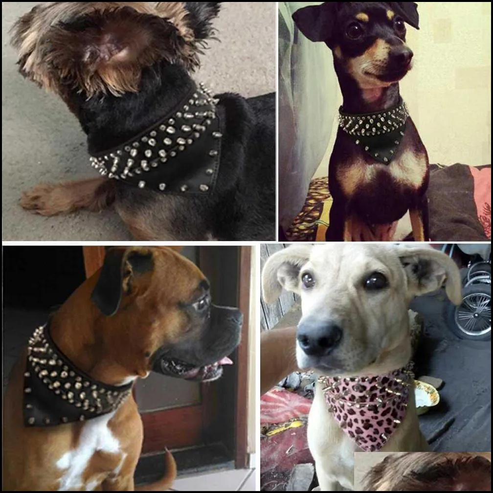 2 wide pet dog bandana collars leather spiked studded collar scarf neckerchief fit for medium large s pitbull boxer 211022