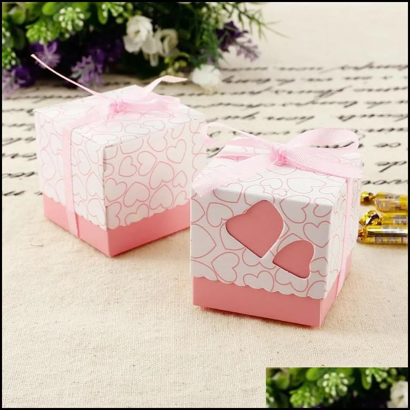 50pcs/lot dragees mariage packaging candies box decorations gift heart candy boxes with compartments for sweets wedding baptism 220427