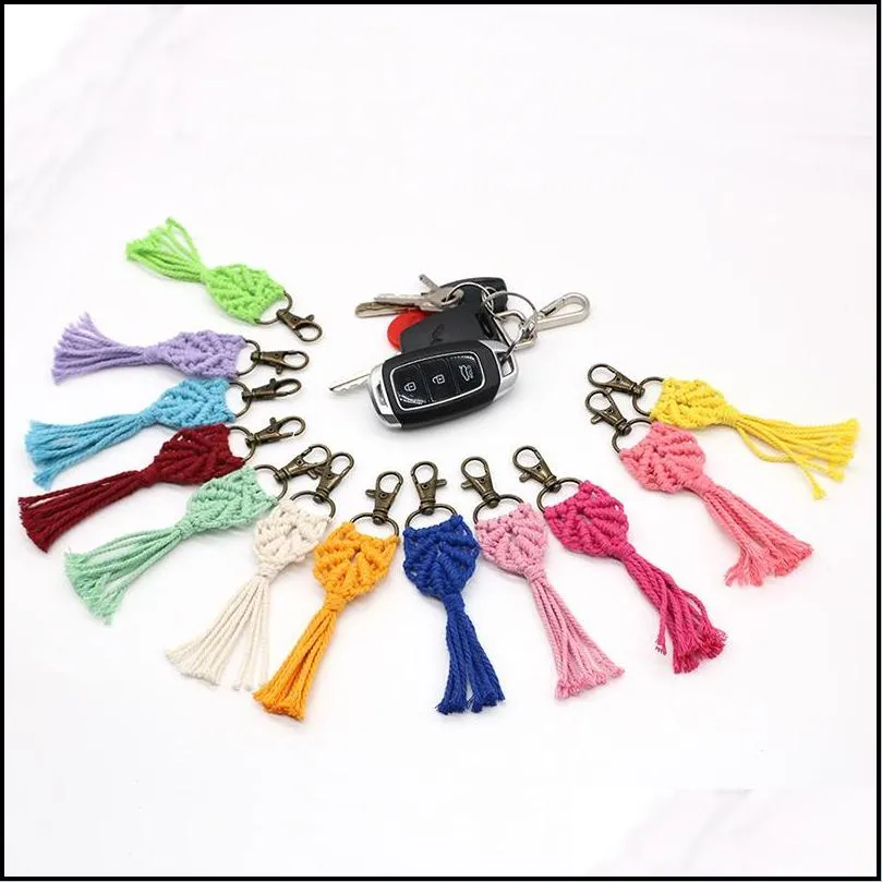 tassel macrame keychains boho handmade key holder bag car hanging jewelry gifts cotton rope woven keychain
