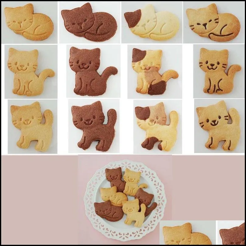 3pcs cute cat cookie cutter animal kitten biscuit molds cake pastry mold decoration kitchen diy baking supplies 220601