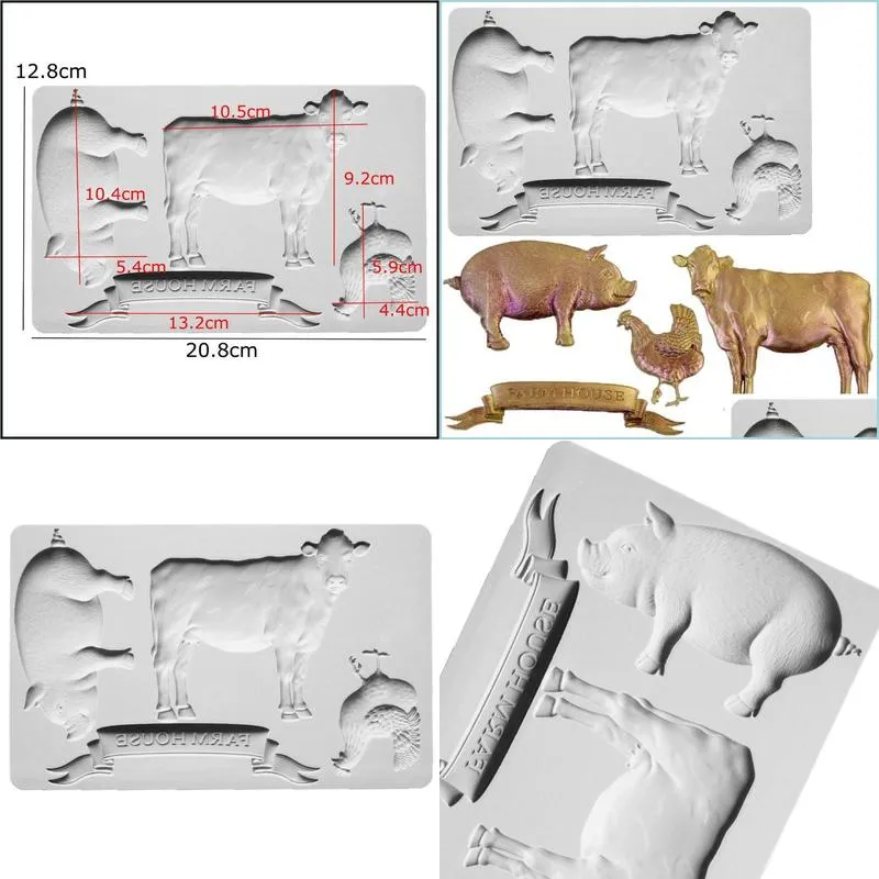 baking tools animal farm pig cow chicken chocolate mold fondant cake silicone decoration accessories 220601