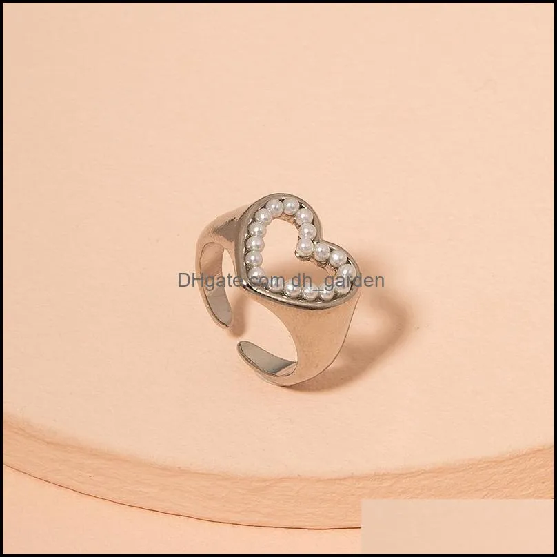 cluster rings 2022 ins trendy rose gold pearl beads love heart minimalism open cuff finger korean fashion women party jewelry