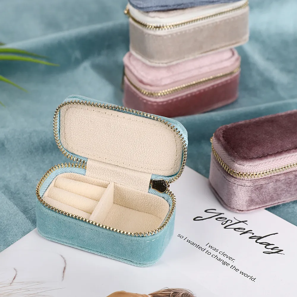 mini jewelry box for women travel portable studs earrings ring necklace organizer high quality velvet packaging display box jewelry packaging amp display