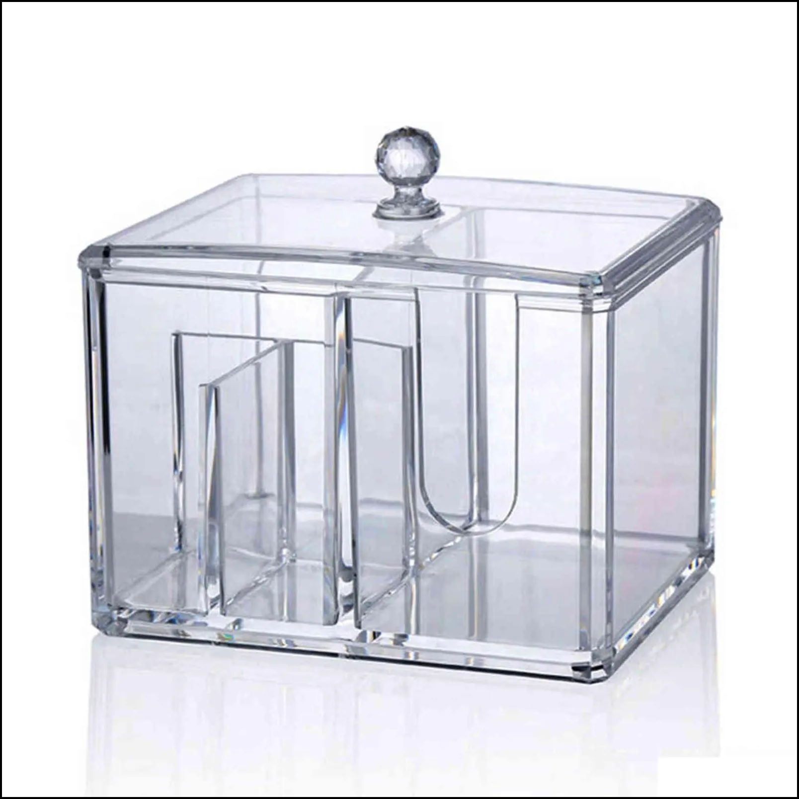 feiqiong acrylic cotton swab makeup box portable clear make up container pad holder cosmetics organizer storage 211102