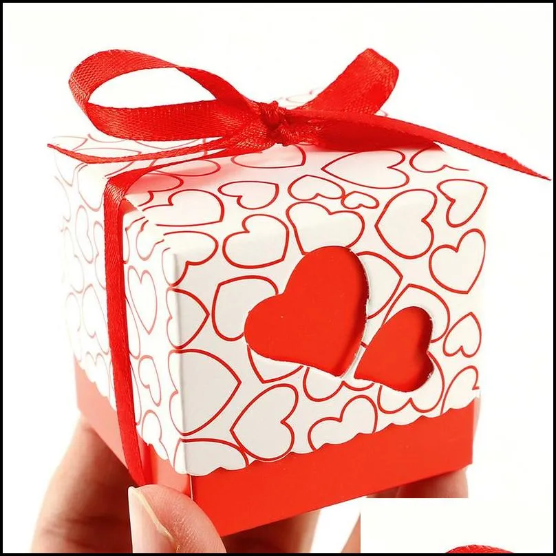 50pcs/lot dragees mariage packaging candies box decorations gift heart candy boxes with compartments for sweets wedding baptism 220427
