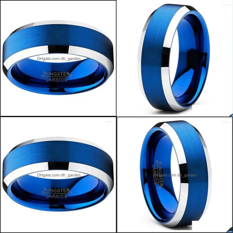 wedding rings 8mm mens and womens blue tungsten carbide ring brushed finish stainless steel jewelry fashion jewelrywedding