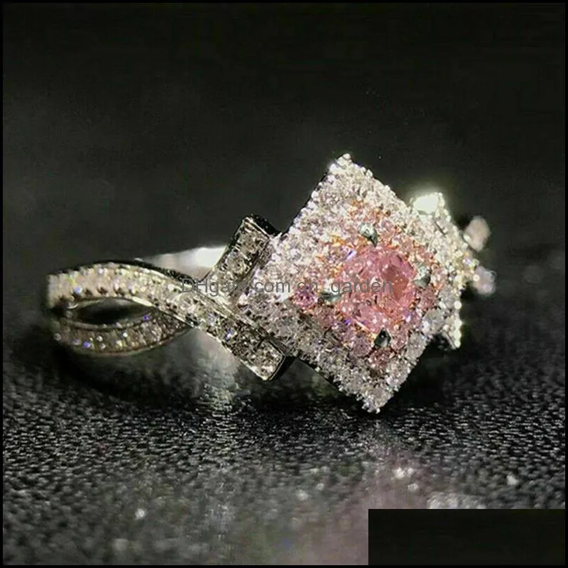 wedding rings fashion big pink stone ring charm jewelry women cz s promise engagement ladies accessories gifts z4k146